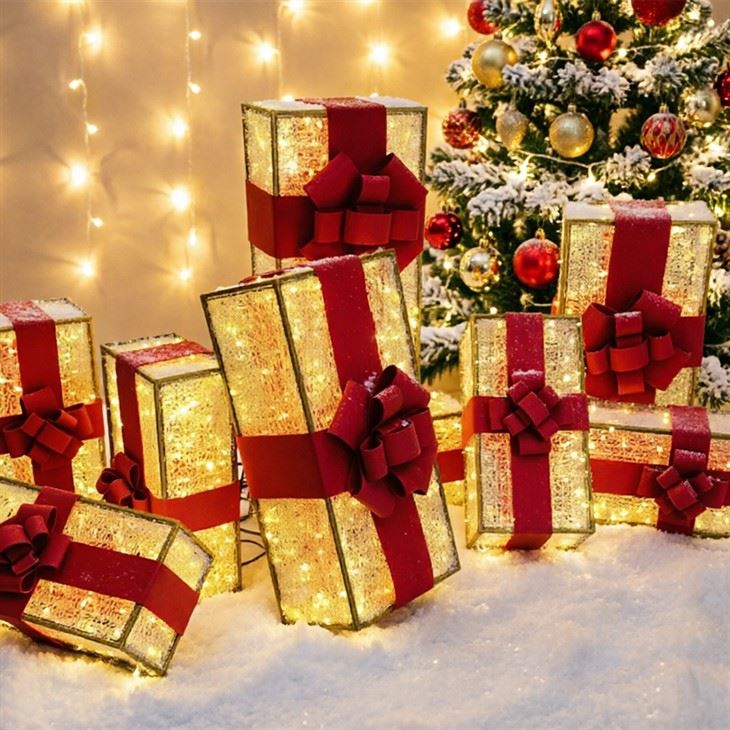 outdoor lighted present boxes